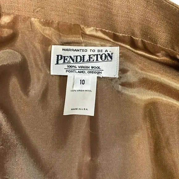 Vintage Pendleton 100% Virgin Wool Zip Blazer Size 10 Built in Shoulder Pads Tan - Picture 8 of 15